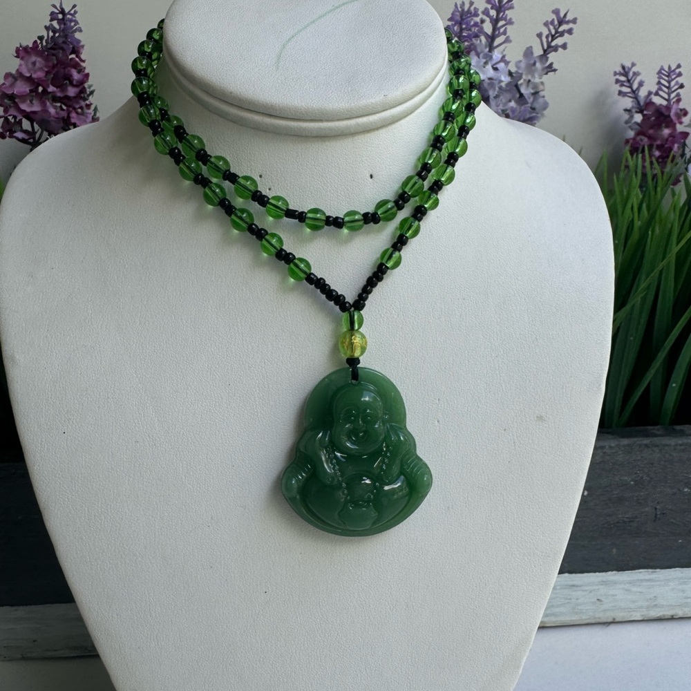 Green Buddha Pendant Necklace - Women Jewelry - Picture 11 of 12